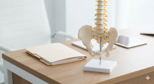 Anatomical Spine Model on Doctors Desk
