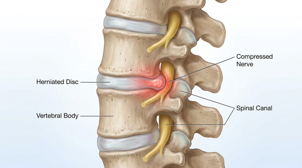 herniated disc - compressed nerve diagram