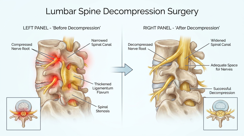 lumbar spine decompression before and after illustration